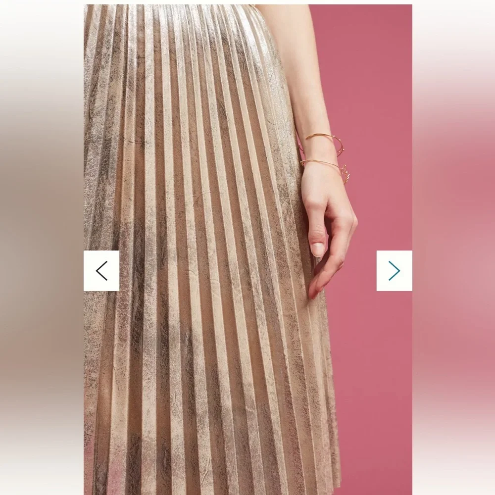 NWOT Anthropologie Maeve Pleated Metallic Gold Silver MIDI Skirt Holiday NYE M - Picture 4 of 7